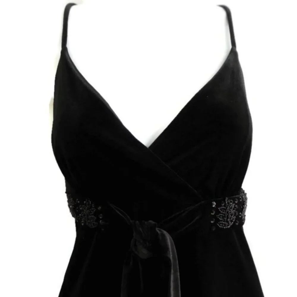VeLVeT Y2K INC Velour Babydoll Cami Top Embellished Beads Black Fairy Grunge M
